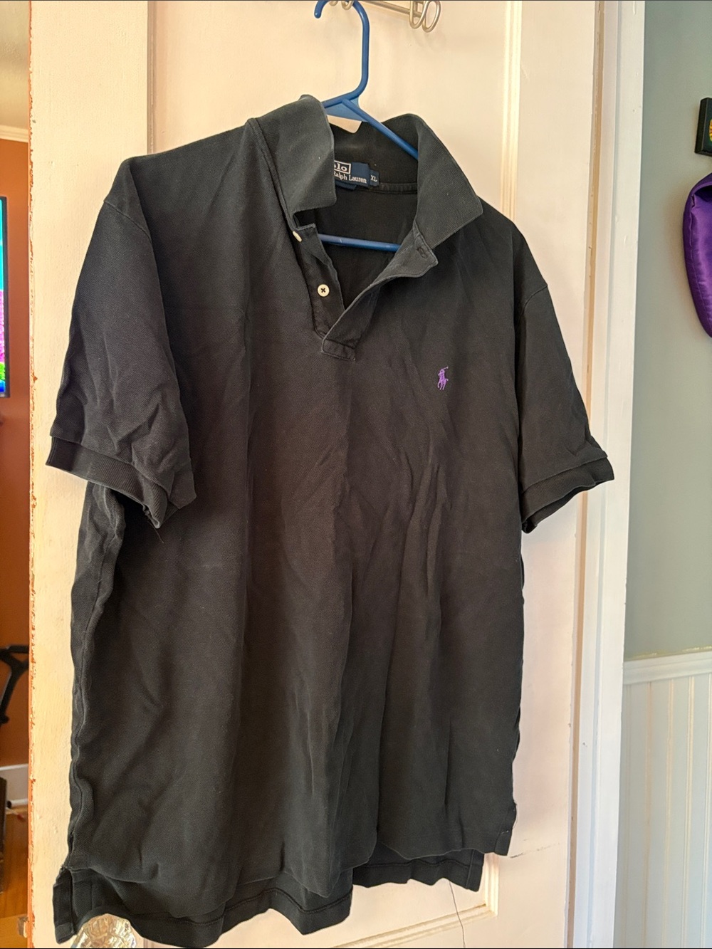 Ralph Lauren Black Polo with Purple Pony Embroidery